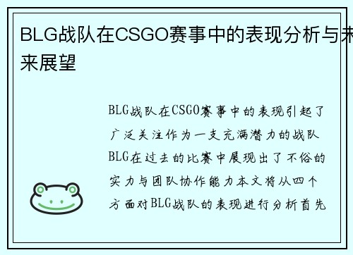 BLG战队在CSGO赛事中的表现分析与未来展望